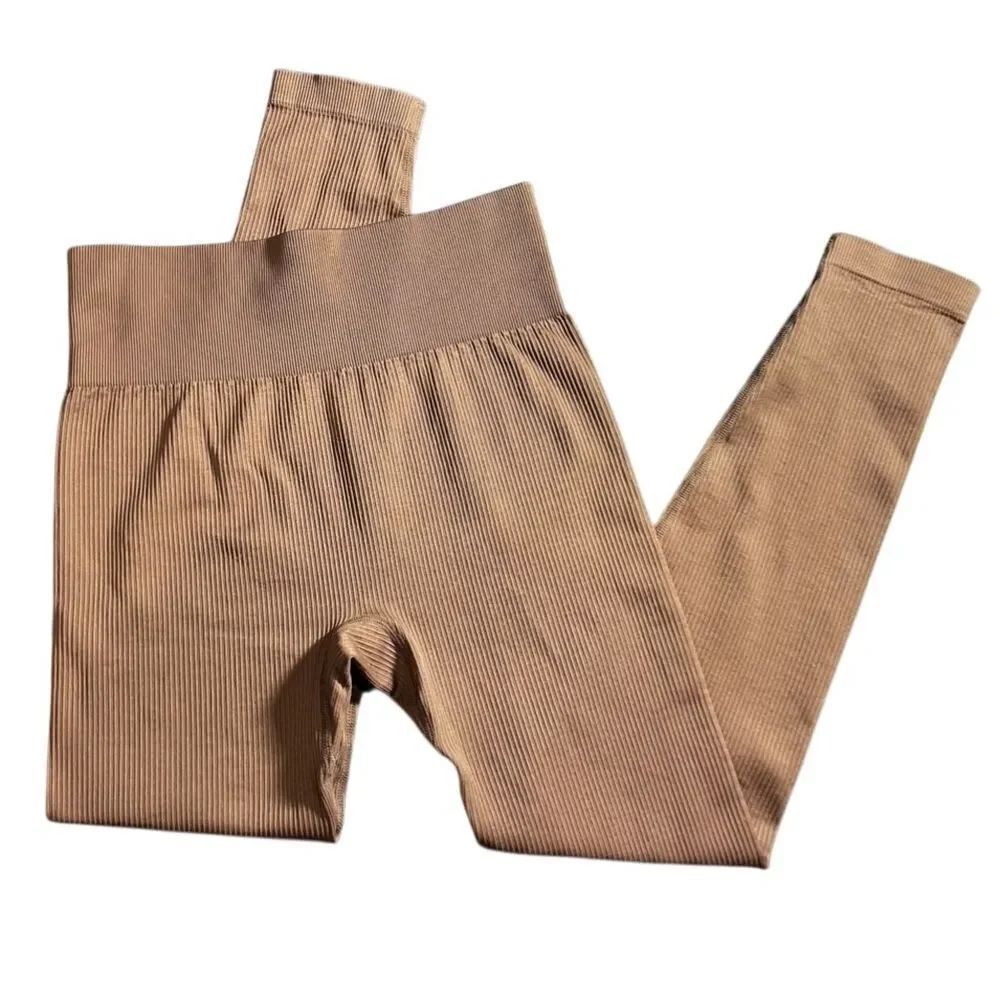 Legging Ribbed high waist seamless stretch brown Size Medium